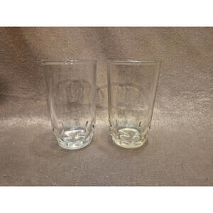 Lot 2 Clear Jelly Jar Juice Glasses with Thumbprint Coin Dot Around Bottom 3 7/8